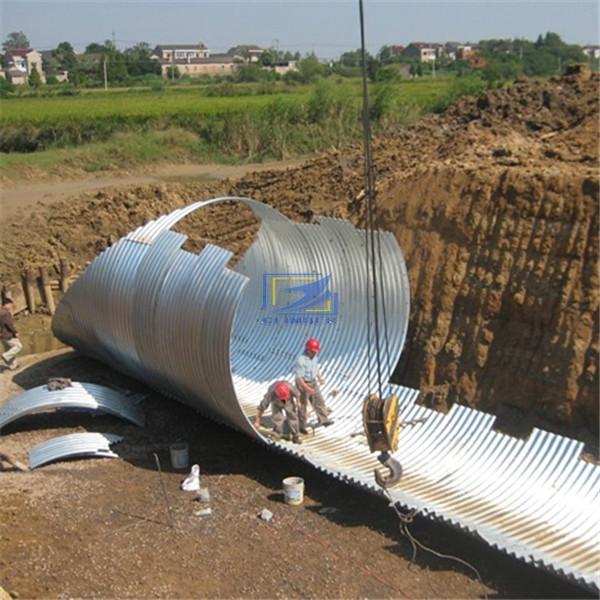 hot galvanzied corrugated steel pipe used as culvert , underpass